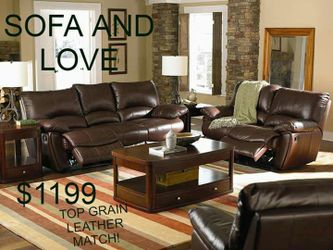 Top Grain Genuine leather match Sofa and Loveseat