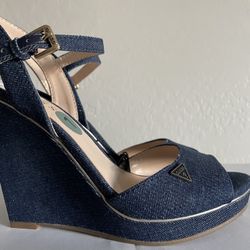 Guess Women Denim Wedges Shoes, Size: 7 