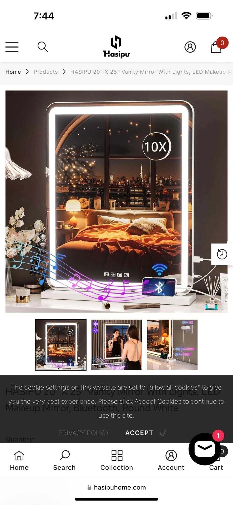 HASIPU 20" X 25" Vanity Mirror With Lights, LED Makeup Mirror, Bluetooth, Rectangle White