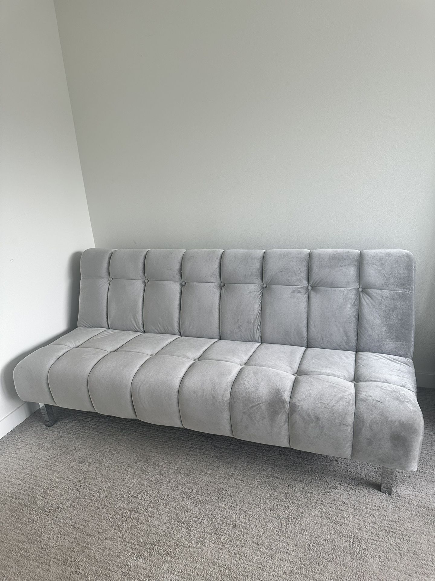 Modern Gray Velvet Sofa Bed/Futon – Excellent Condition