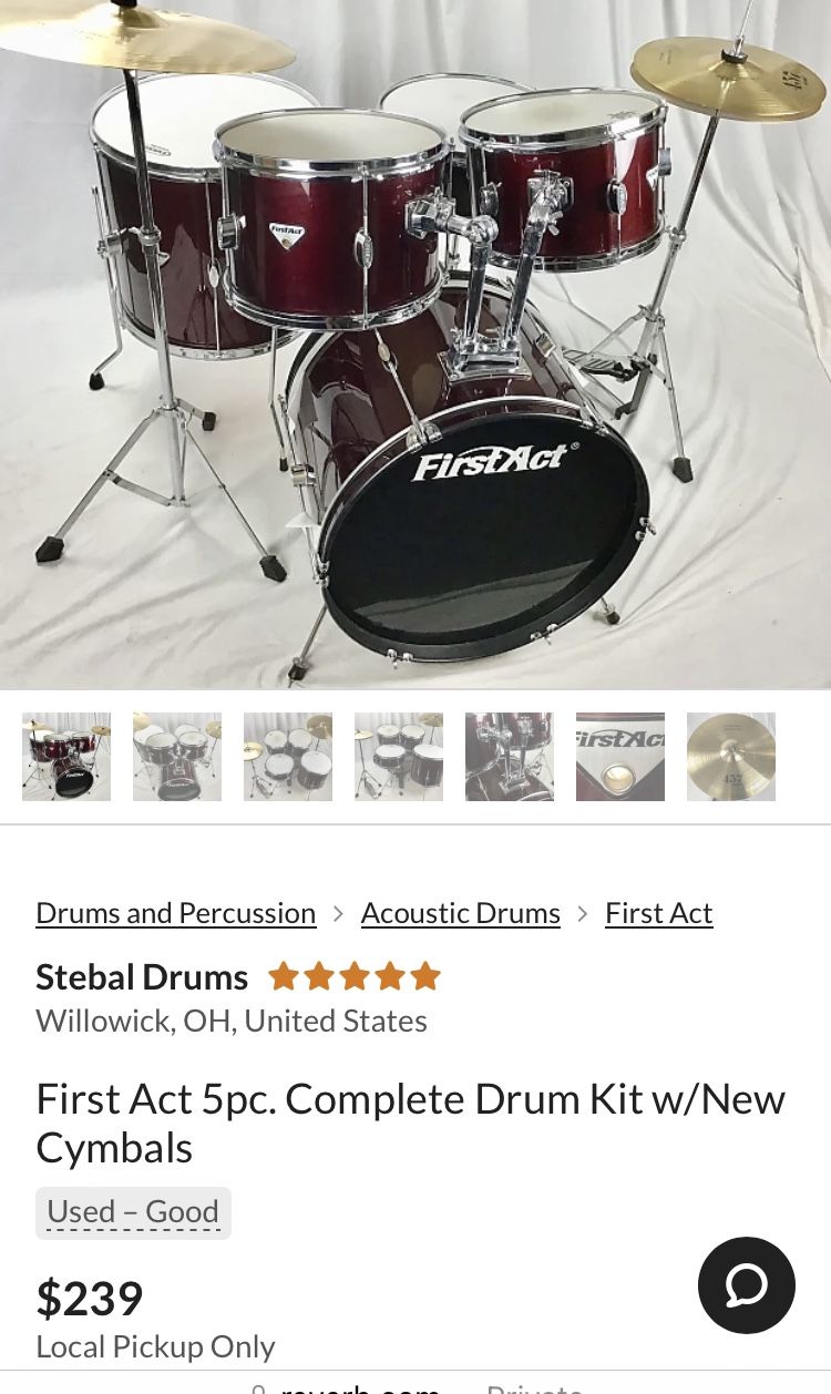 First Act Drum Set. 7 Piece