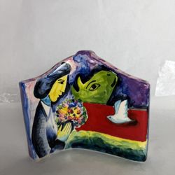 Jerusalem Ceramic MENORAH by ANATOLY TUROV Double Sided Signed Art Pottery