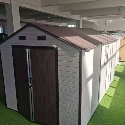 8x14x7.6 Ft Outdoor Resin Storage Shed with Windows, Strong Aluminum Frame & Floor for Garden, Backyard Organization (White