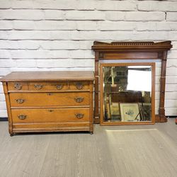 Victorian Wood Dresser & Mirror