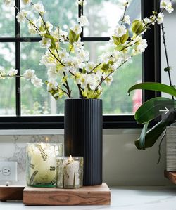 Modern Black Ribbed Ceramic Vase – 10” Tall