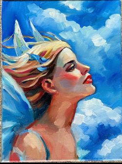 oil paintings original “Angel in the sky”, 10x8, oil on canvas