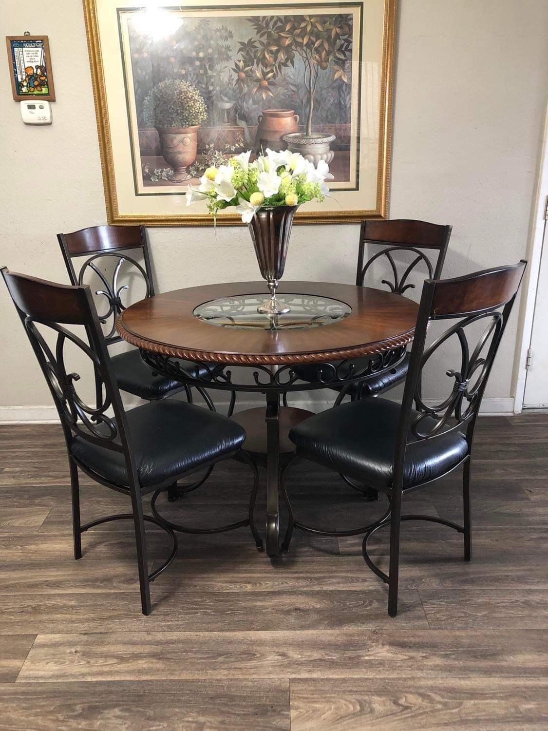Ashley Furniture Dining Table Set With 4 Black Leather Chairs 