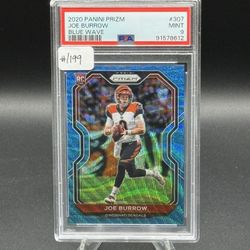 2020 Panini Prizm Blue Wave Prizm #307 Joe Burrow RC #/199 PSA MINT 9