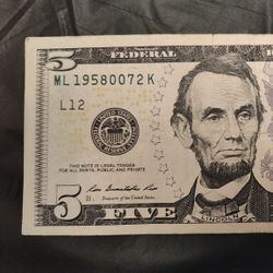 Birthday Note $5 bill.      7/2/1958
