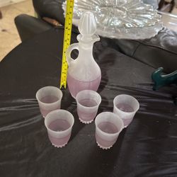 Sake Pitcher And Five Sake Cups From France