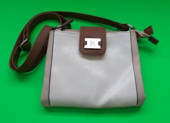 Women's Faux Leather Organizer Off-White/Brown Shoulder Bag Multiple Pockets Cross Body Handbag