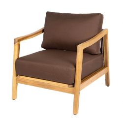 Outdoor Acacia Wood Club Chair with Rope Back and Water-Resistant Cushions - Brown+Teak