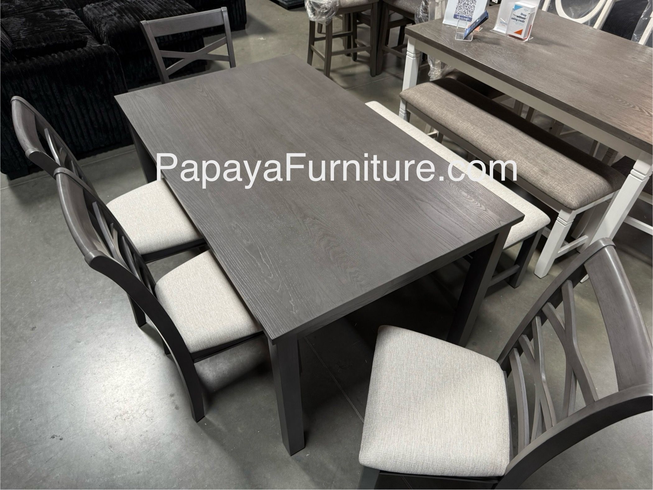 New! Grey 6pcs Dining Set, Dinette Set, Casual Dining Set, Table And Chairs, Bench, Wooden Table, Table, Chairs, Rectangular Dining Set, Grey Table Se