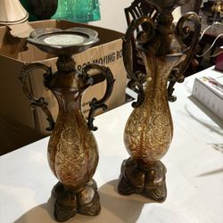 Bronze And Gold Glass Candle Holders 