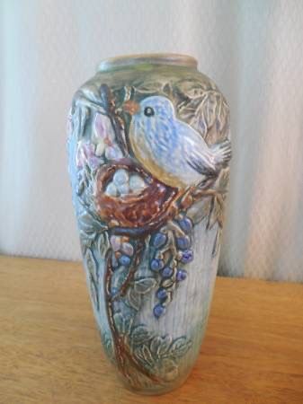 Weller Glendale Blue Bird Vase 1920's