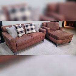 Microsuede Loveseat and Chaise Lounge Set - Brown (DELIVERY AVAILABLE)