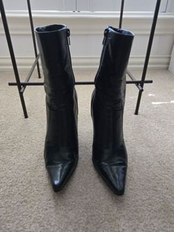 Nine West Black Leather Pointy Toe Stiletto Heel Boots Size 6.5M