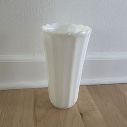 Vintage Scalloped Milk Glass Vase