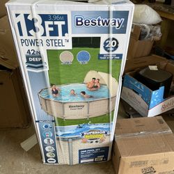 Bestway Power Steel 13' x 42" Round Above Ground Pool Set with Canopy