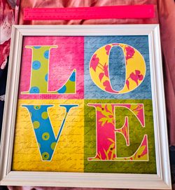 🩵🩷🌼Colorful LOVE Pop Art Framed Wall Decor with rhinestone accents🌼🩷🩵