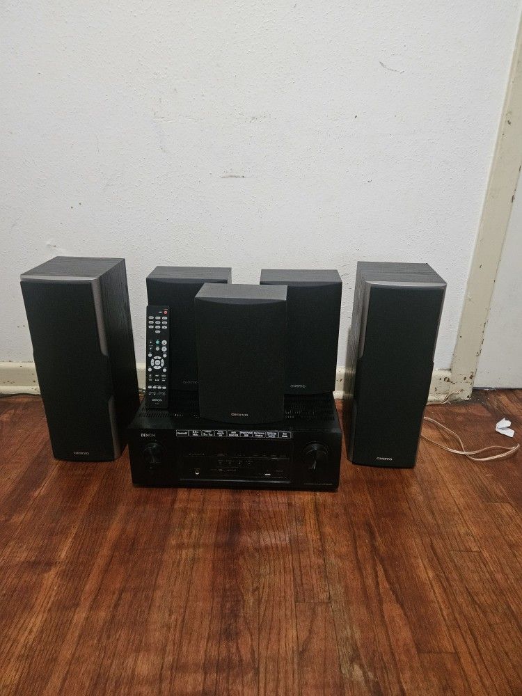 Denon With 5 Onkyo Speakers