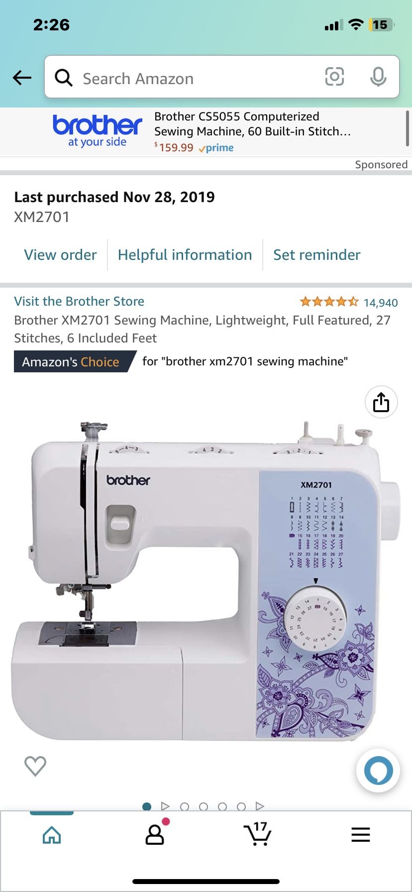 New Brother Sewing Machine Xm2701