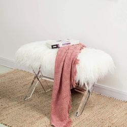Glitzhome Luxurious Faux Fur Ottoman with Acrylic Legs Long Entryway Bench Ottoman Foot Rest Stool/S