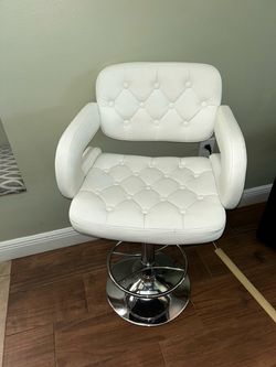 White Faux Leather Tufted Swivel Bar Stool with Arms