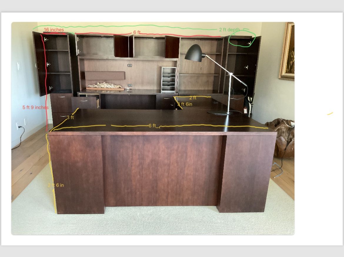 Walnut Executive Office Desk And Credenza