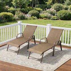 2-Piece Adjustable Aluminum Outdoor Chaise Lounge Chairs with Armrests, Patio Pool Loungers Brown