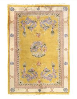 Canvello Genuine Handmade Gold Antique Dragon Chinese Art Deco Wool Rug for Living Room Aesthetic - 5'11'' X 9'