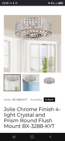 Chrome Finish 4-light Crystal and Prism Round Flush Mount