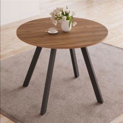 Modern Walnut Round Dining Table – Seats 4 – New In Box