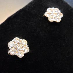 14K GOLD 1CT DIAMOND CLUSTER EARRINGS 