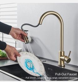 Touch Kitchen Sink Faucet Pull Down Sprayer Single Hole Mixer Tap Brushed Gold K9
