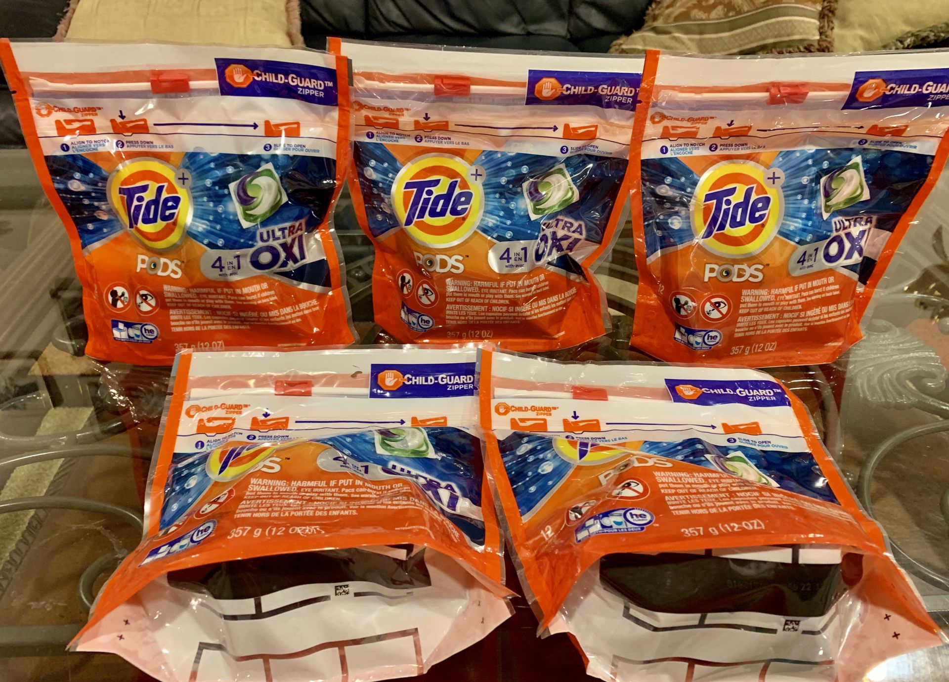 5 Tide Pods Oxi 12 cts
