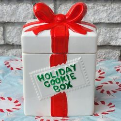 NEW Vintage Woolworth's Red White Christmas Holiday Fine Ceramic Cookie Jar Gift Box Made In Japan 