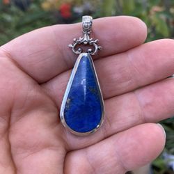 Sterling Silver Blue Lapis / Tiger Eye Pendant 