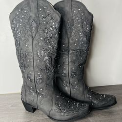 Women Cowgirl Boots Western Boots Chunky Heel Pointed Toe Pull On Rhinestones Size 8 