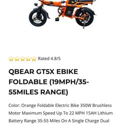 Electric folding two-person off-road bike. Only 122 miles of range. QBEAR GT5X EBIKEFOLDABLE (19 MPH/35-55 MILES RANGE), Foldable Electric Bike, 350W 