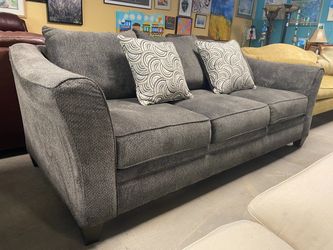 Grey 3-Seat Sofa w/ Decorative Accent Pillows