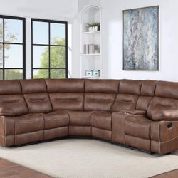 L-Shaped Reclining Sofa with Console (2 Cup Holder & Storage) 