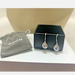 Avon Fine Sterling Silver Opulent CZ Halo Teardrop Earrings 