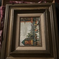 Vintage Framed Paris Street Scene Wall Art