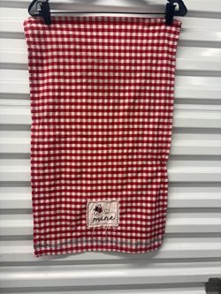 Red/White Gingham Cotton Rectangular Handtowel Embroidered “mine” Patch Bee