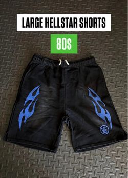 Hellstar Shorts Large Black Blue Flame