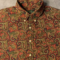 J Crew Orsman Shirt Medium Red Paisley Pattern Long Sleeve Made In Hong Kong