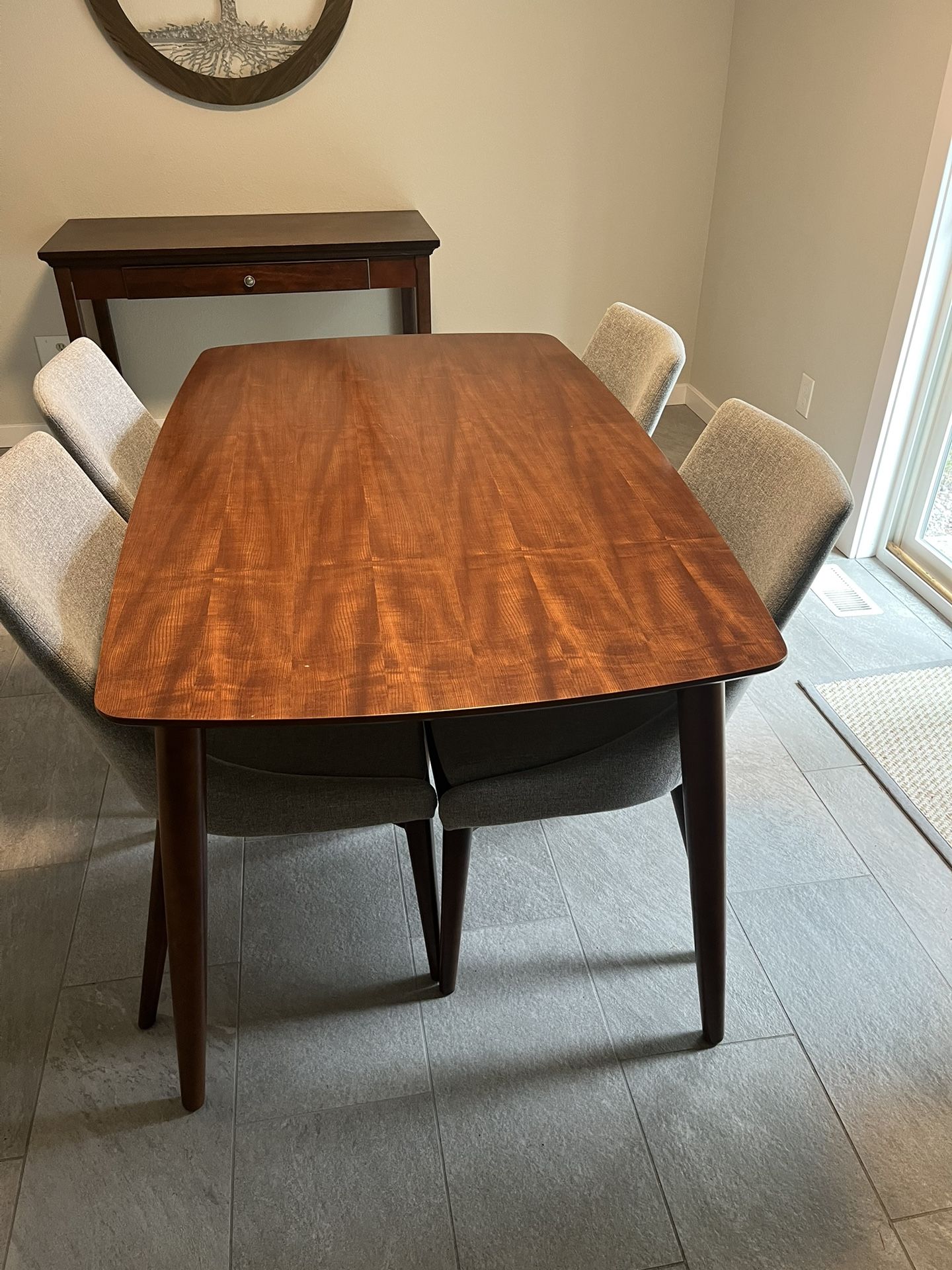 Wood Dining Table with Four Fabric Chairs