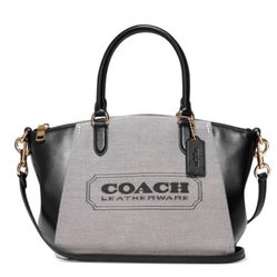 Coach Badge Jacquard Elise Satchel with Convertible Straps/salt/black/nwt