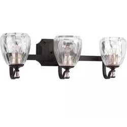 Progress Lighting Anjoux Collection 23 in. 3-Light Antique Bronze Clear Water Glass Luxury New Traditional Bathroom Vanity Light